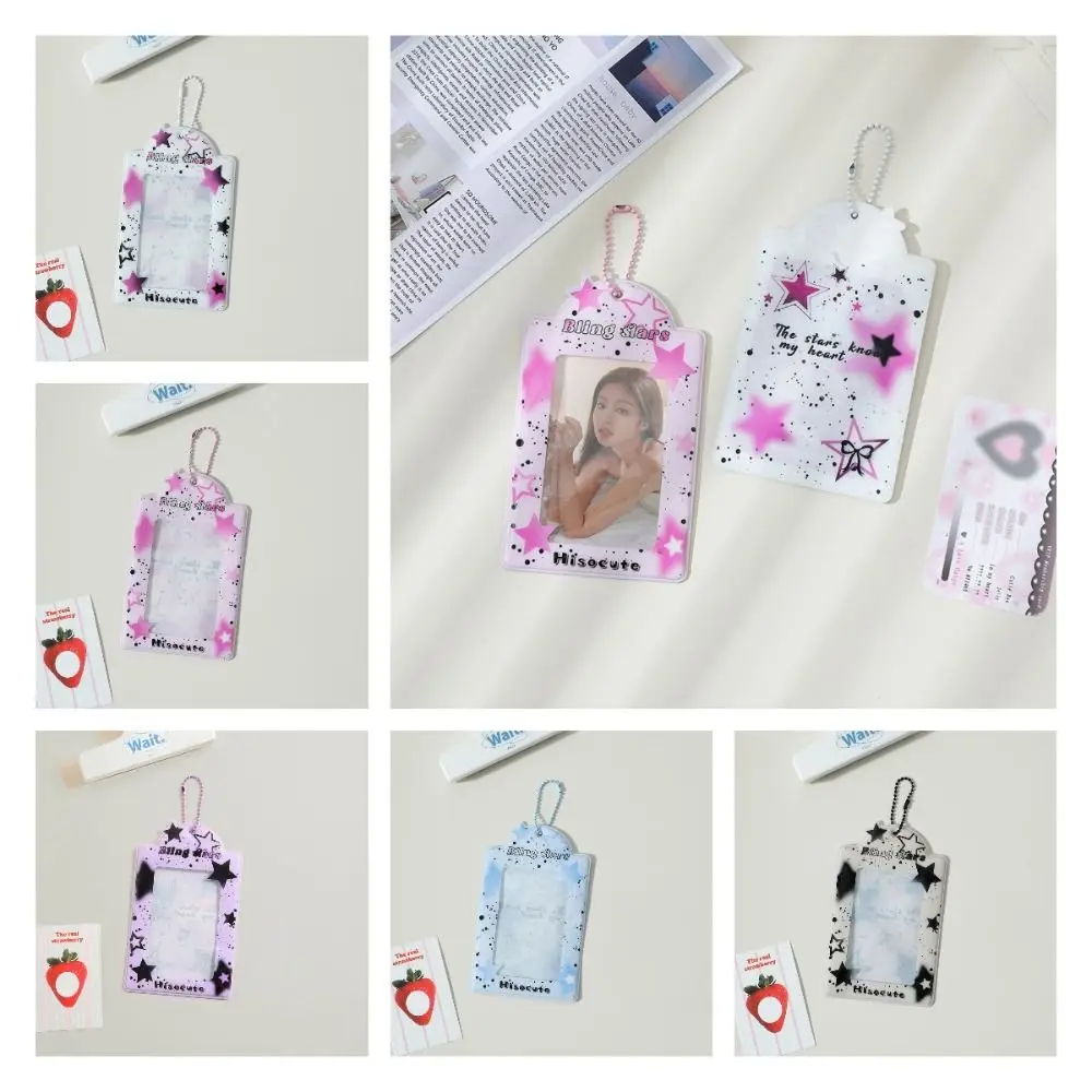 Cute Star Y2K Photocard Holder Hanging INS Card Protector Sleeve Transparent Keyring Photo Card Cover Collect