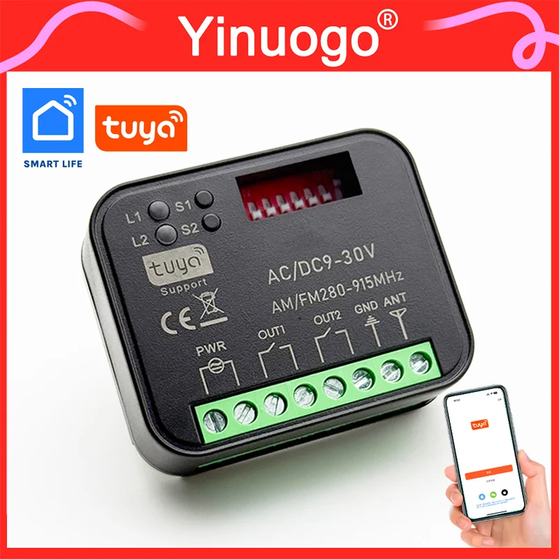 

YNG206 Tuya WiFi RX-MULTI Receiver 9-30V 85-250V 2CH Work For Alexa Google Home Garage Door Remote Control Handheld Transmitter
