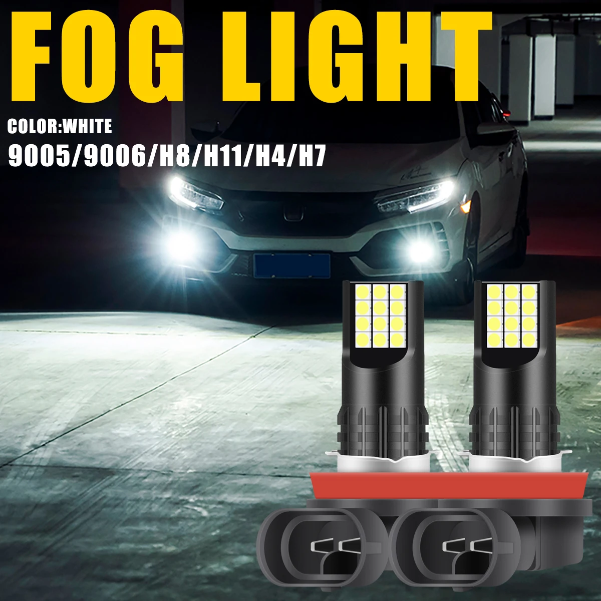 2pcs H4 H7 H11 9005 9006 LED Car Fog Lights 12-24V Driving Day Running Light 24SMD 3030 Chip Super Bright Canbus 6000K White