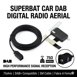 Superbat DAB Digital Car Radio Aerial Antenna with Window Glass Mount Fakra Female Black Straight Connector for Vehicle