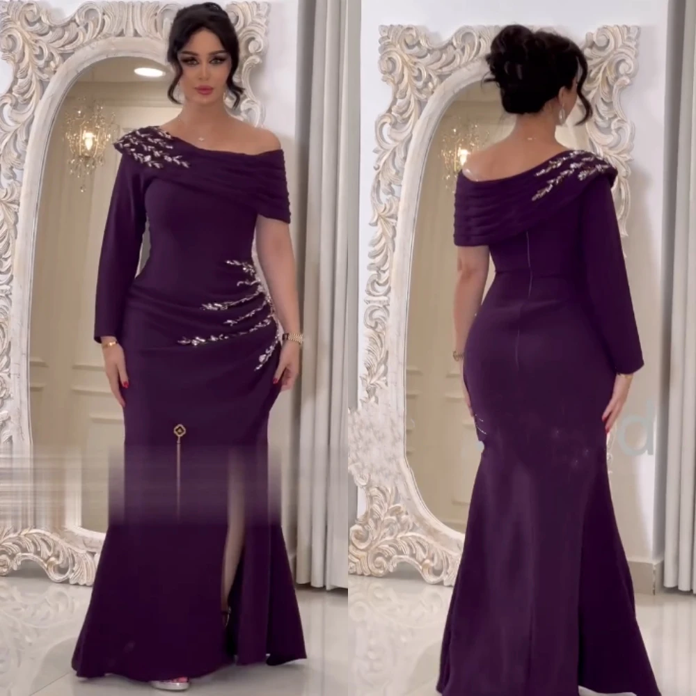 Evening Saudi Arabia Jersey Pleat Rhinestone Wedding Party Mermaid One-shoulder Bespoke Occasion Gown Midi Dresses