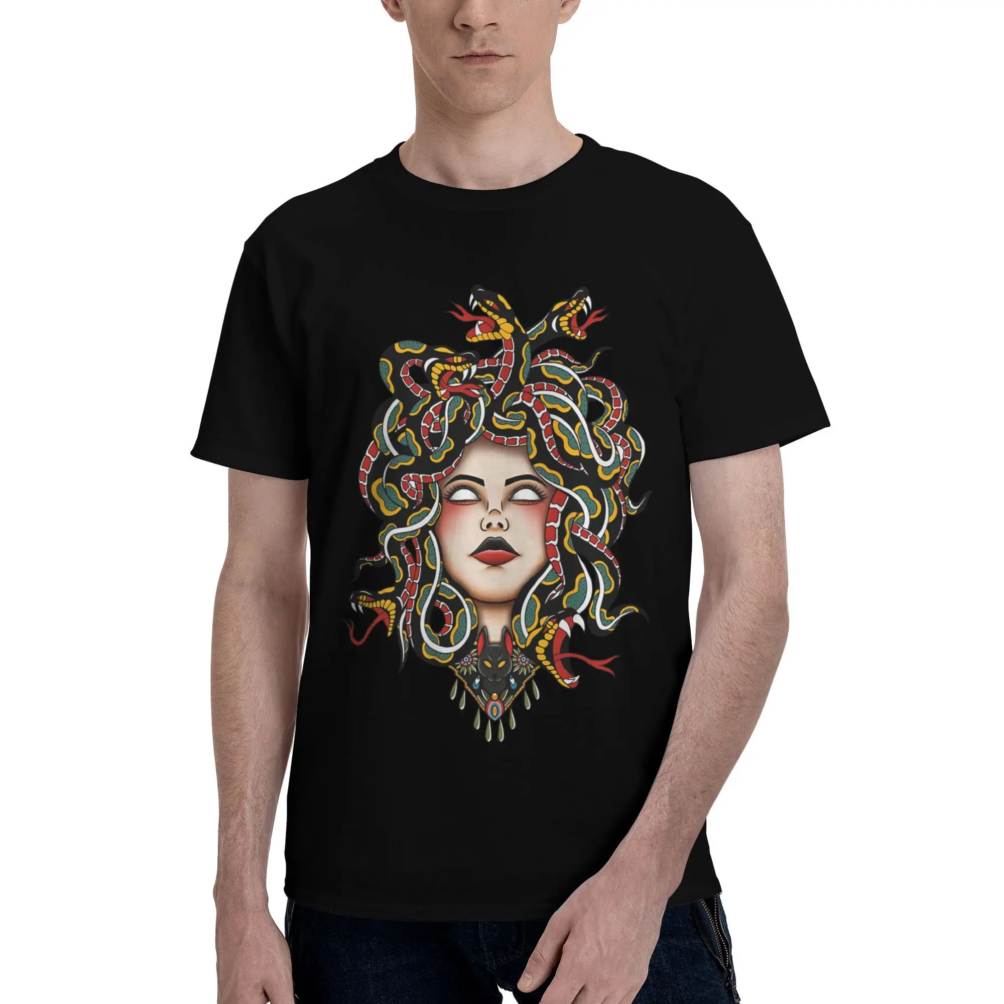 

New 2025 yaer The Mythological Figure's Iconic and Snakes adorned Portrait t shirt men sleeve shirt