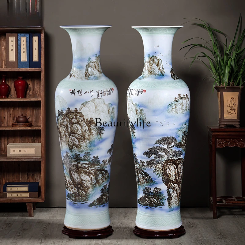 Jingdezhen Ceramic Floor Vase Hand-Painted Chinese Living Room Villa Decoration