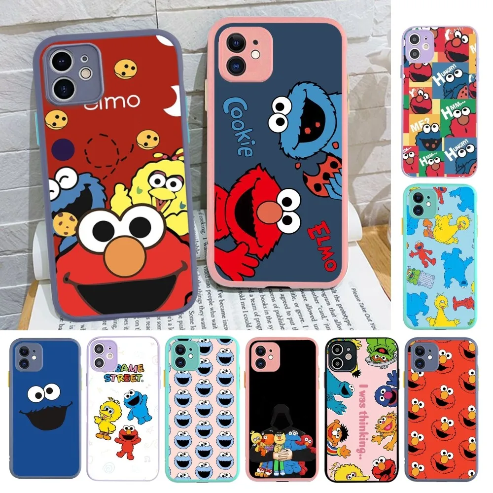 Cute Cookies ELMO Street Phone Case for iPhone 14 11 12 13 Mini Pro Max 8 7 Plus X XR XS MAX Translucent Matte Cover