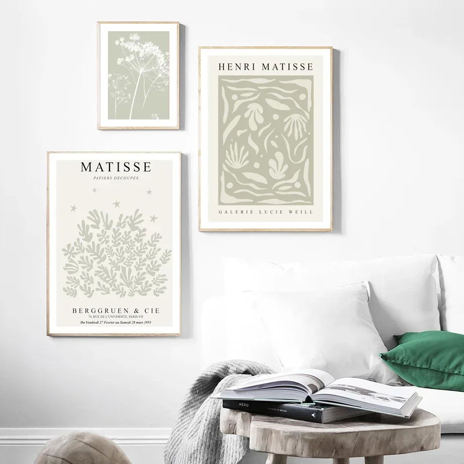 بوهو مجردة أوراق زهرة ماتيس فن الحائط ، خط النبات ، لوحة قماش ، ملصق الشمال ، صورة ، ديكور غرفة المعيشة ، امرأة #3