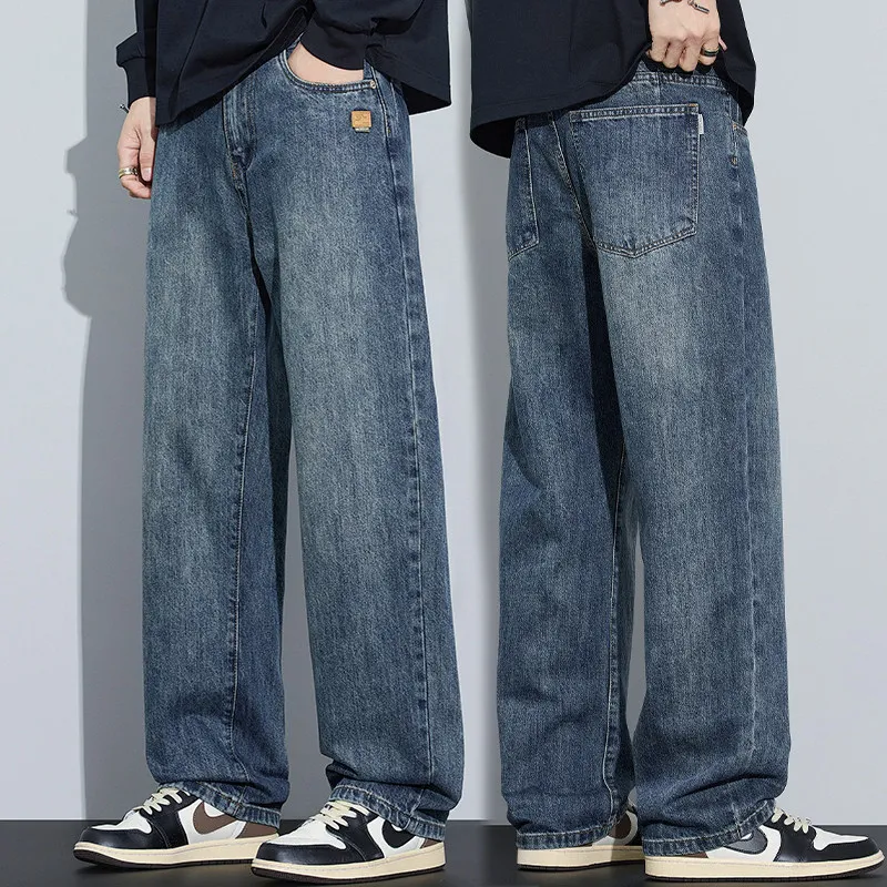 

Мужские повседневные джинсы с широкими штанинами, весенне-осенние, износостойкие, грязеотталкивающие, удобные для носки, рабочая одежда, свободный крой, хлопок, стрейч-деним