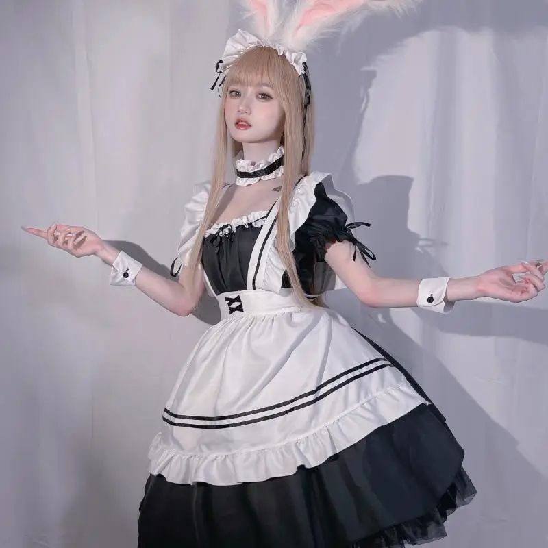 Disfraz de sirvienta blanca y negra, Cosplay de Anime, vestido Sexy gótico Lolitamiad, uniforme de hada Kawaii, ropa de lencería de talla grande