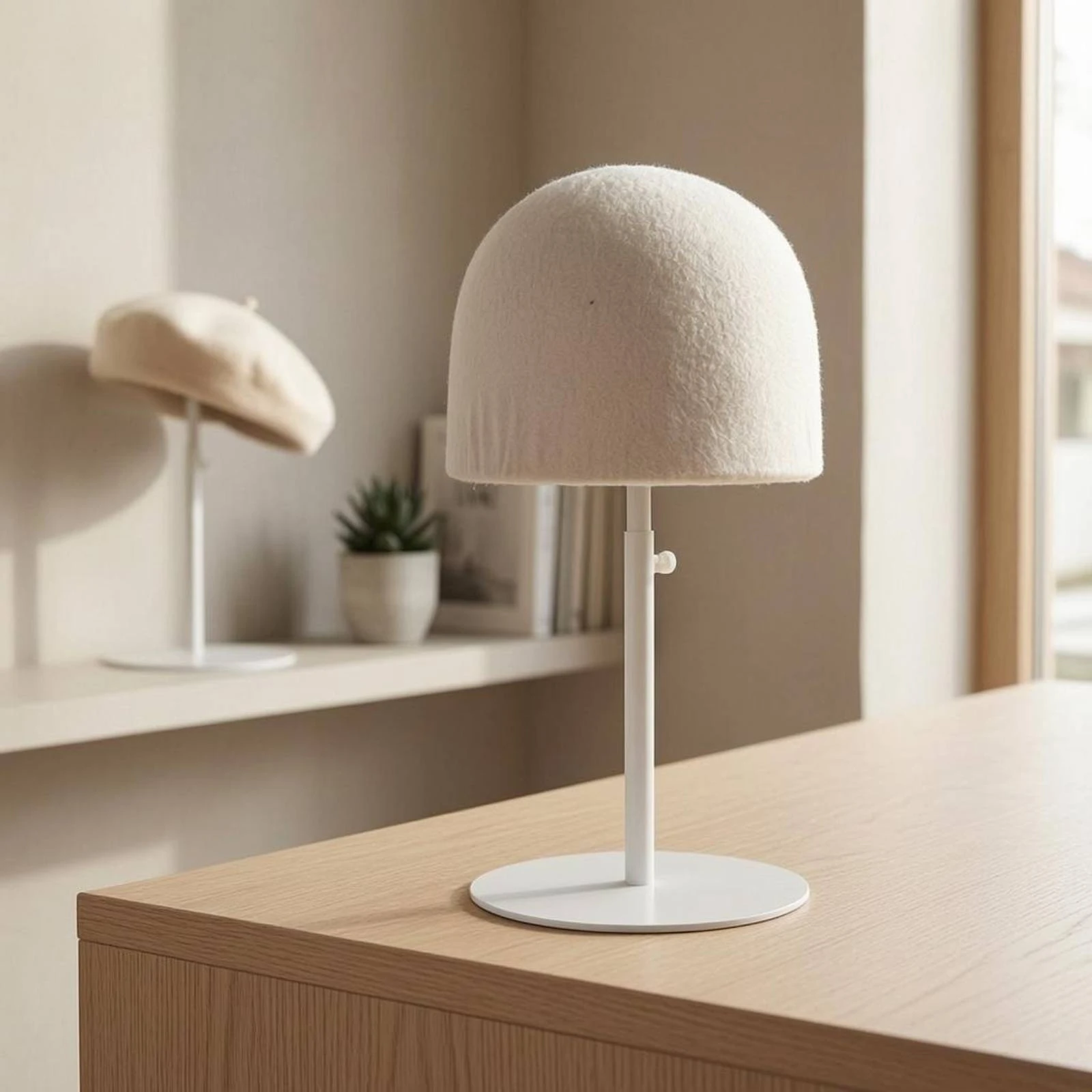 Adjustable Hat Display Stand White Base Textile-Covered Hat Form Lightweight Easy to Organize