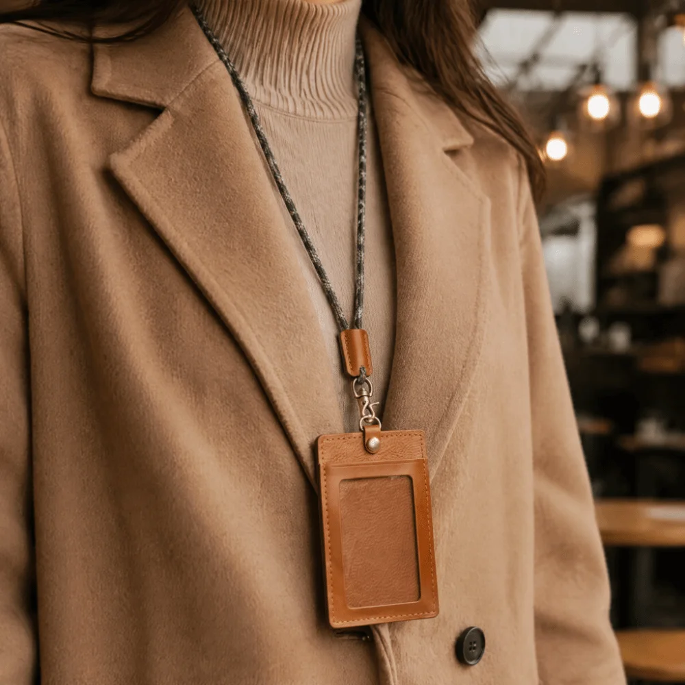 Vintage Waxed Leather ID Badge Holder Distressed Leather Protective Sleeve Work ID Card Cover Premium Leather Snug Fit