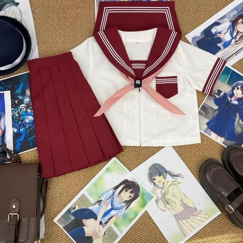 

Оригинальный Qing Yue e JK orm Red Scarf White Tee Books Japanese Sle College Wind Sailor Suit Dopne Sle Class Uni...