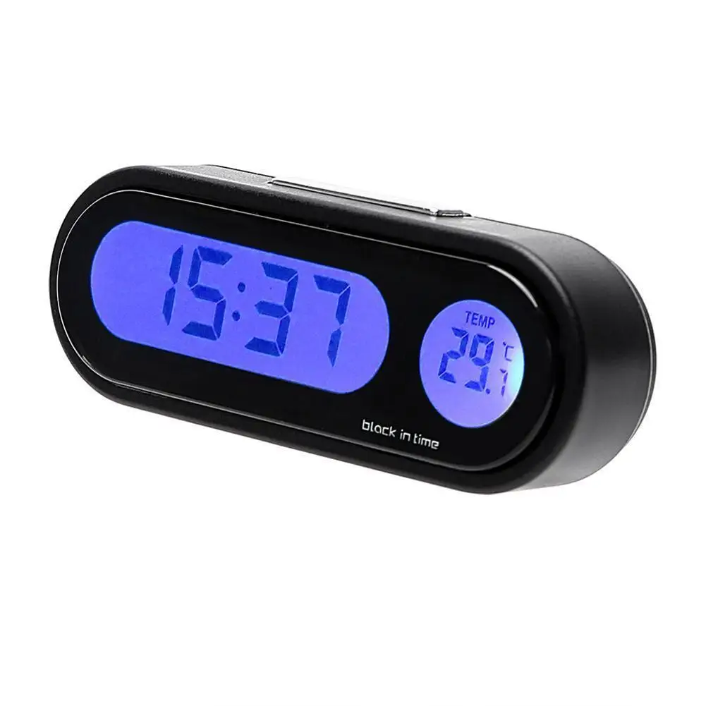 Car Mini Electronic Clock Time Watch Auto Dashboard Clocks Luminous Thermometer Black Digital Display Car Accessories