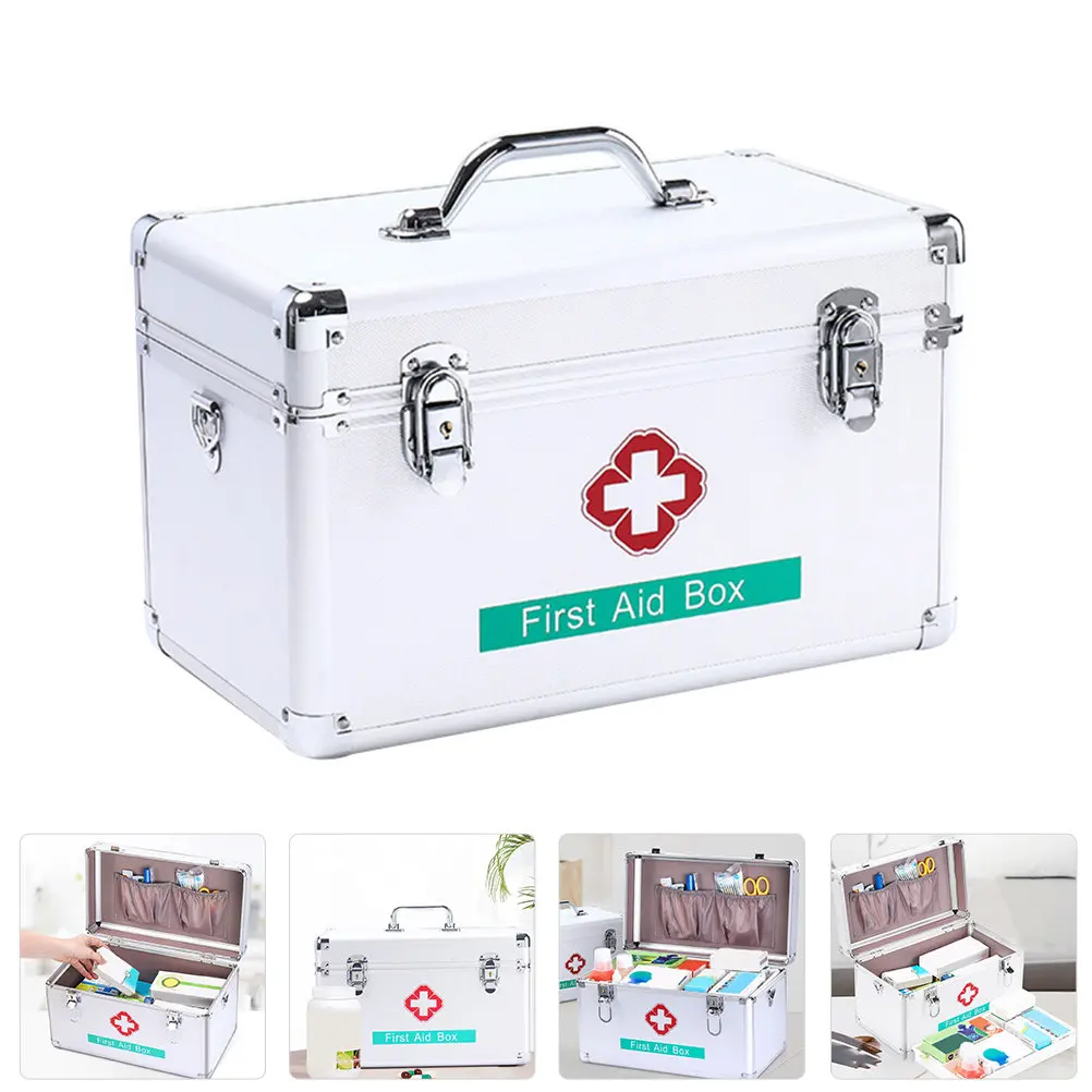 

1 шт. аптечка-органайзер для медикаментов, большая вместимость, трехслойная, с замком, защита от детей, портативный контейнер для хранения лекарств, для оказания первой помощи