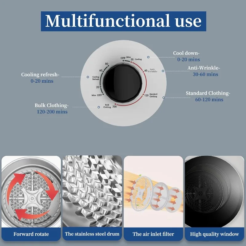 مجفف ملابس محمول من VCJ للشقة، مجفف غسيل كهربائي مدمج بوزن 10 رطل مع حوض من الفولاذ المقاوم للصدأ، 1.5 قدم مكعب