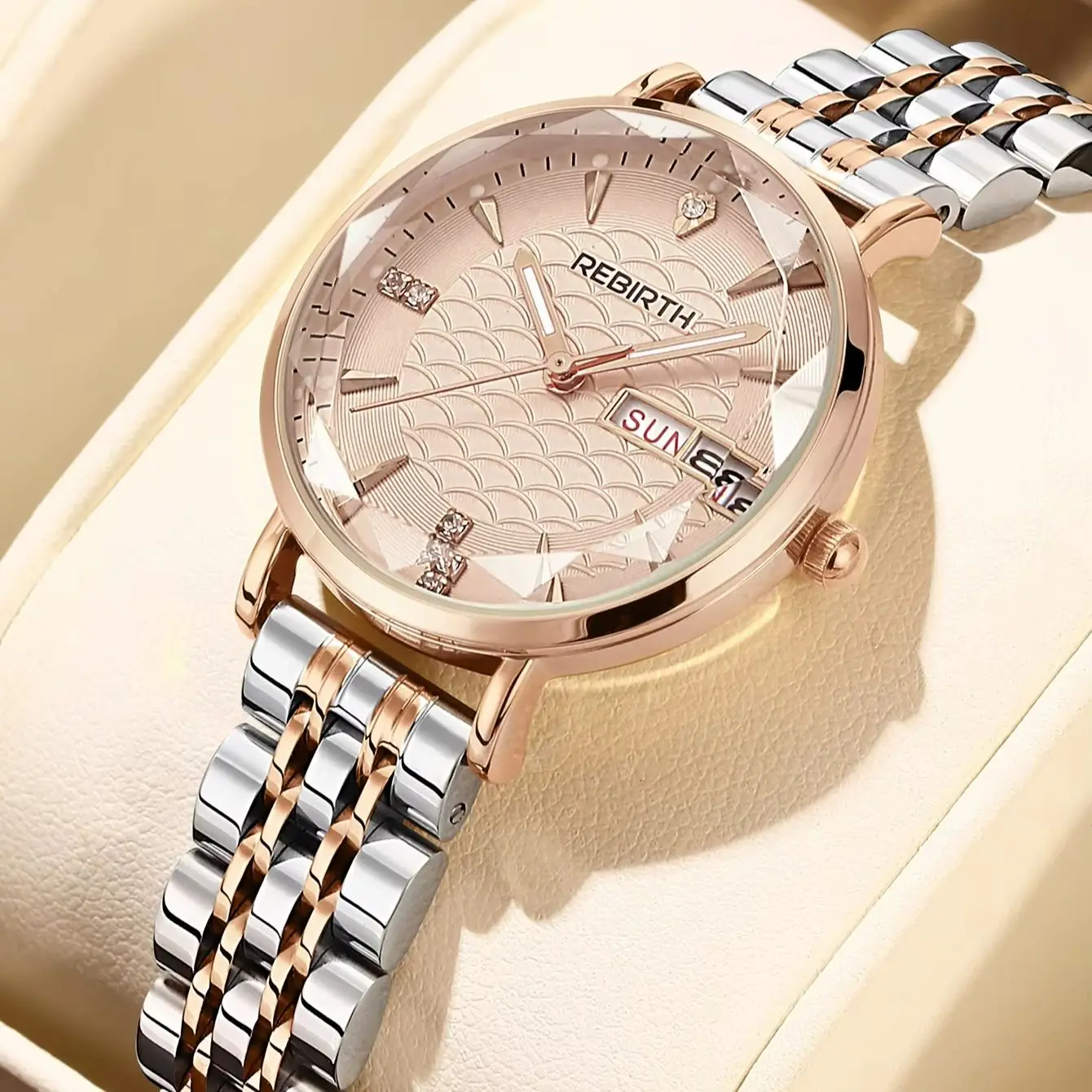 Classic Elegant Business Watch with Calendar Display, Quartz Movement, and Stainless Steel Strap
