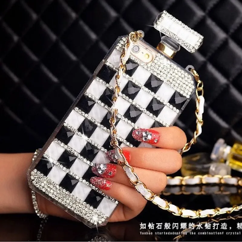 Fashion Diamond Perfume Bottle Strap Phone Case For iphone 15Pro 14Plus 13 Pro 12 Mini 11Pro MAX XSMAX XR 7 8 PLUS Cover Capa