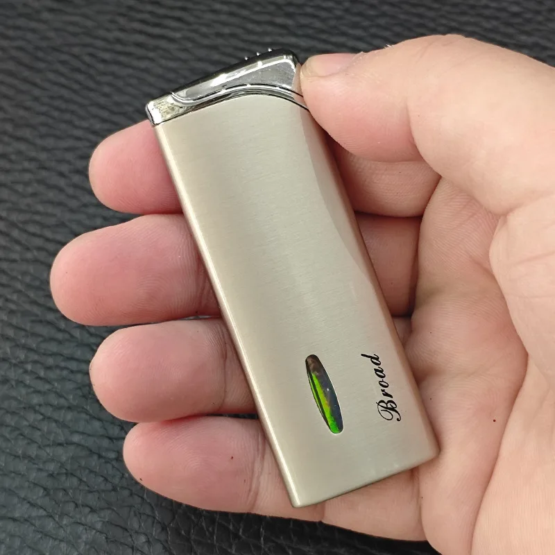 Matte Silver Strip Gas Lighter Slant Flip Top Visible Gas Level Refillable Pocket Accessory Metallic Butane Pocket