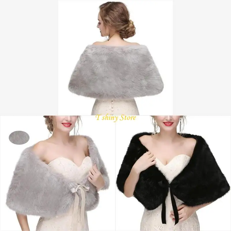 

N58F Multipurpose Faux Furs Shawl Wrap for Various Dress Bows Tie Furry Capes Stoles