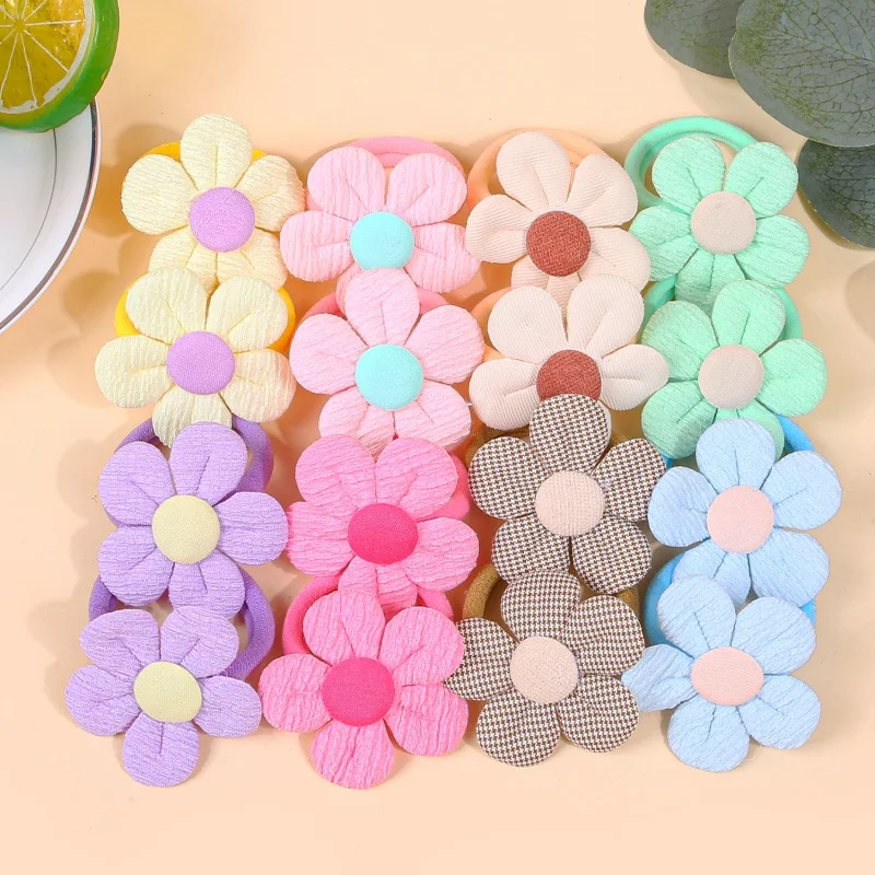 16pcs Fabric Flower Hair Ties Kids Girls Hair Bands Elastic Nylon Headband Floarl Ponytail Holder Hair Accessory for Girls