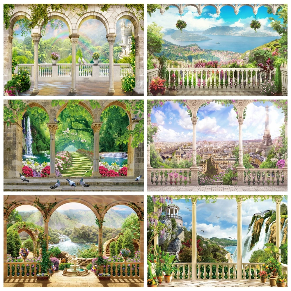 

Summer Sea Ocean Landscape Backdrop France Paris Eiffel Tower Rooftop Railing Tree Scene Photography Background Photobooth Props