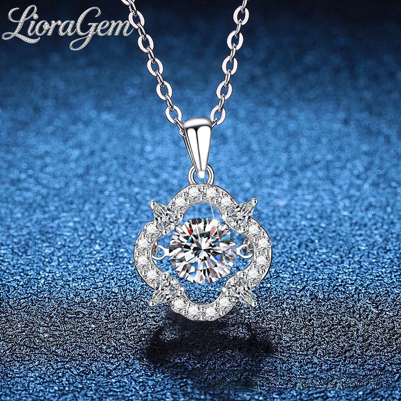 

LioraGem Platinum PT950 Women's 1-Carat Moissanite Clavicle Necklace, Lucky Knot Heartbeat Pendant Necklace