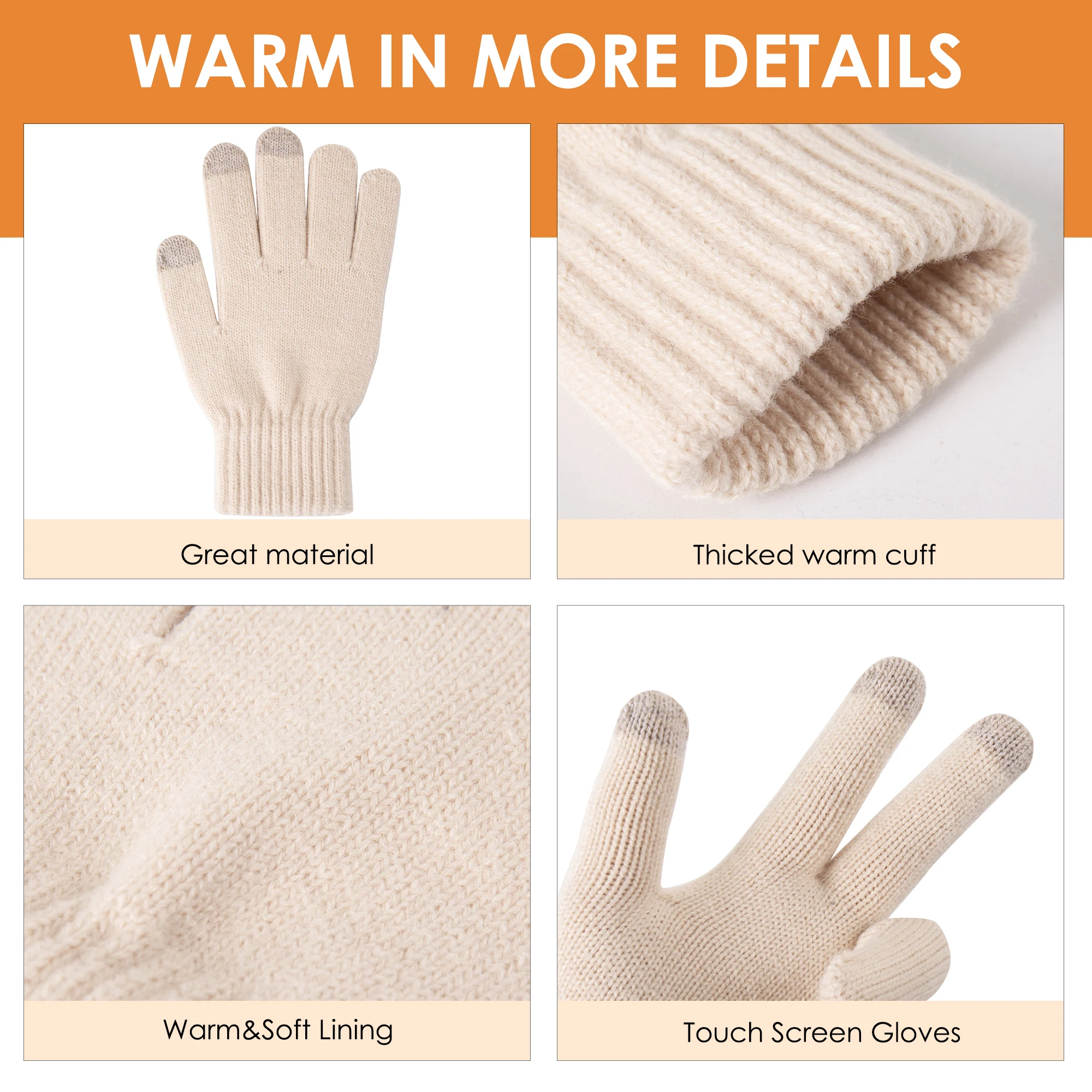 Winter Beanie Hat Scarf Gloves, Warm Fleece Knit Hat Long Scarf Neck Warmer Touch Screen Winter Gloves Set Gifts for Women