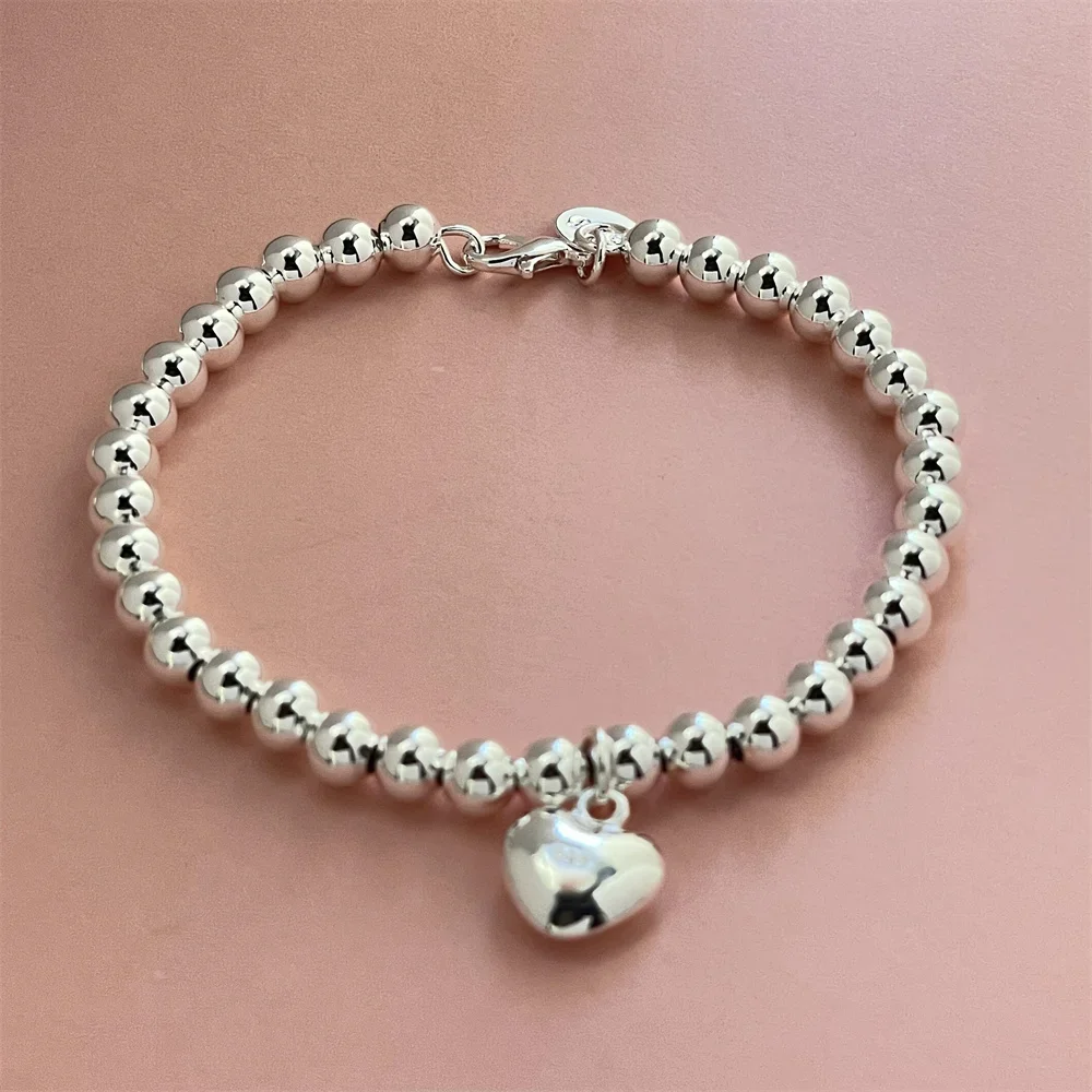 925 Sterling Silver Bracelet Exquisite Heart Shaped Buddha Beads Women Fashion Wedding Party Gift Jewelry