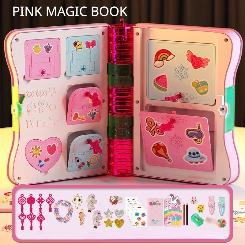 Zestaw do makeupu na biżuterię dla dzieci magiczna książka pudełko na niespodzianki DIY ręcznie robione pierścionki bransoletki udają prezent