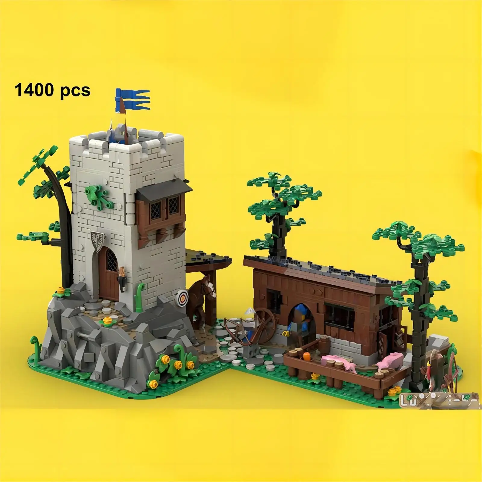 

MOC Medieval Architecture Scene Falcon Watchtower Castle Street View Model Building Block Assembly Brick Toy Children's Gift