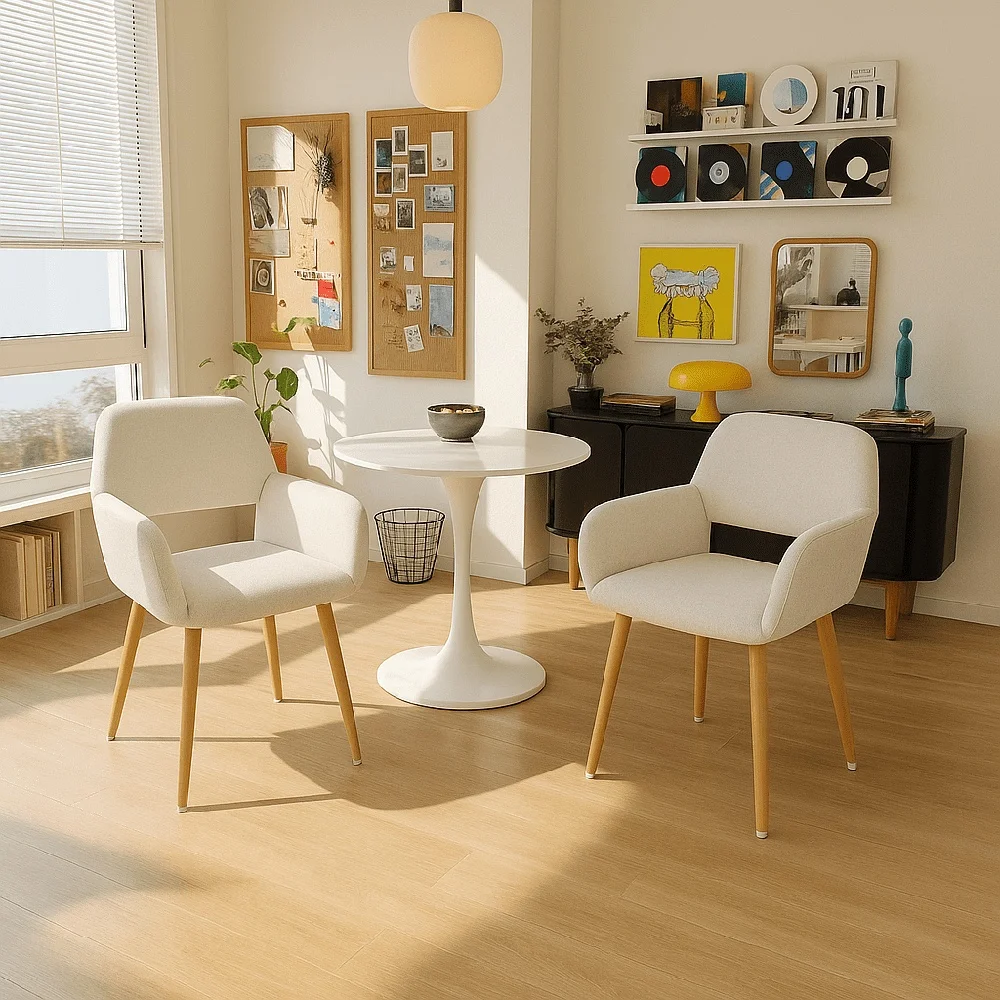 Set of 2 Upholstered Dining Chairs Kitchen Breakfast Nook Cozy Compact Seating Comfortable Foam Backrest Stylish Indoor Use