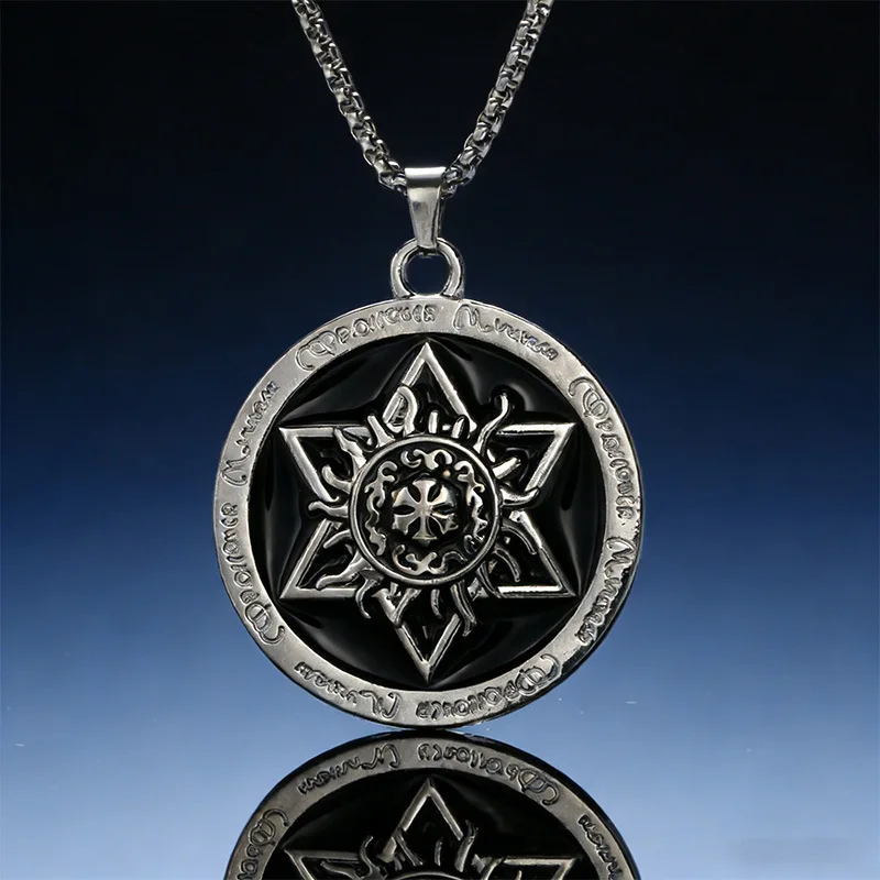 Vintage Egyptian Warrior Necklace Relief Hexagon Lotus Pendant Men Daily Jewelry Gift