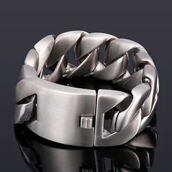 31mm Punk Retro Matte Brush Curb Cuban Chain Bracelet Men Women Hiphop Rock Gold Color Stainless Steel Bike Biker Bangle Jewelry