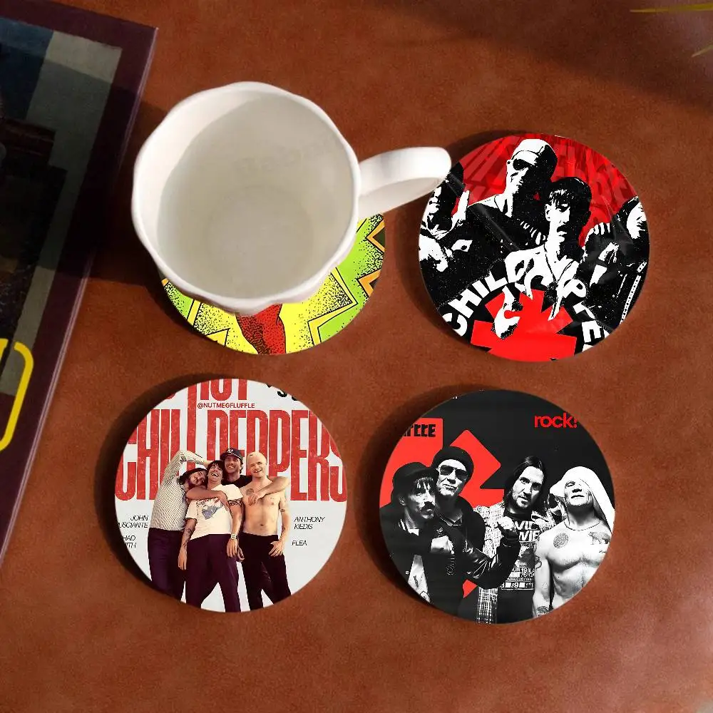 Rock Band Red Hot Chili Peppers Round Coasters Insulated Durable Cups Coffee Coaster Plate Mats Home and Decoration Kitchen