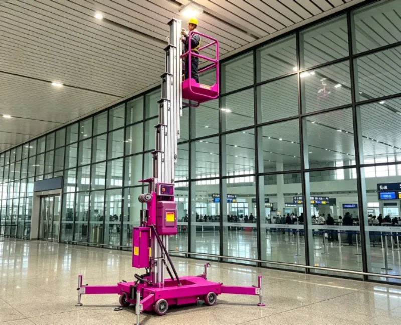 Single Mast 200kg Aluminum Alloy Lift, Rechargeable Aluminum Alloy Lifting Platform Self Propelled Vertical Aerial Work Lift