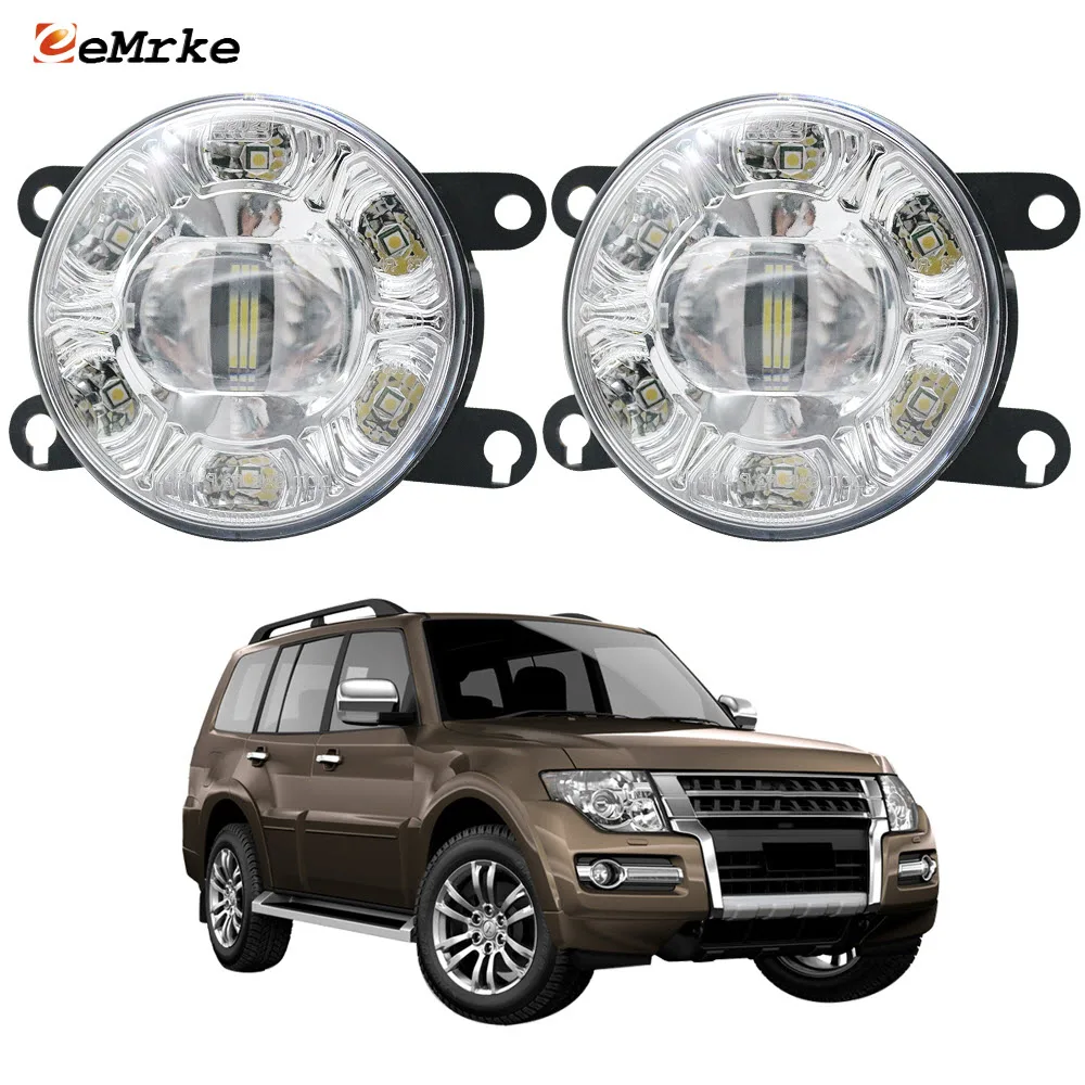 

LED Fog Lights for Mitsubishi Pajero Montero IV 2016 2017 2018 Car PTF Fog Driving Lamp Clear Lens + DRL Daytime Running Light