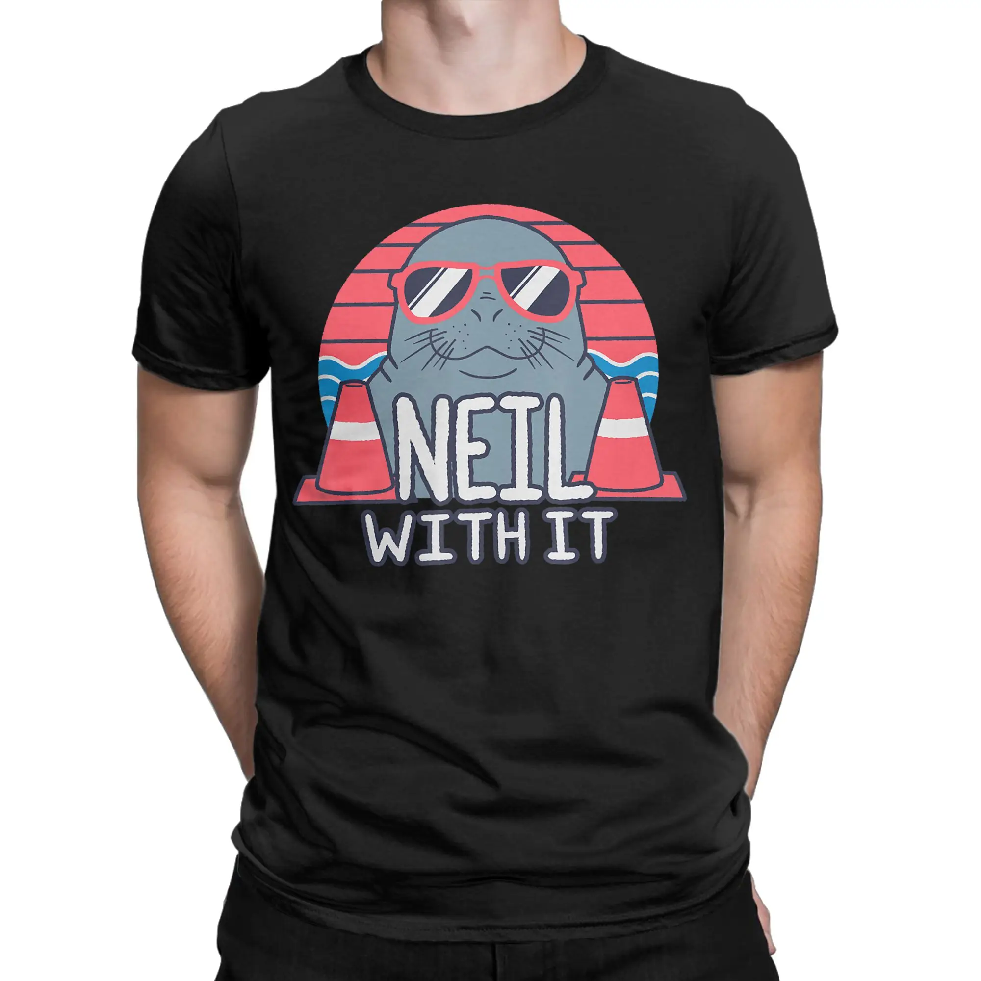 Men T-Shirts Neil the Seal Deal with It Funny Tasmanian Seal Casual Pure Cotton Tee Shirt Short Sleeve  T Shirts Crewneck Summer