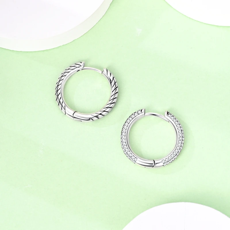 925 Sterling Silver Earrings Women Sparkling Snake Bone Pattern Hoop Earring For Anniversary Wedding Jewelry Gifts