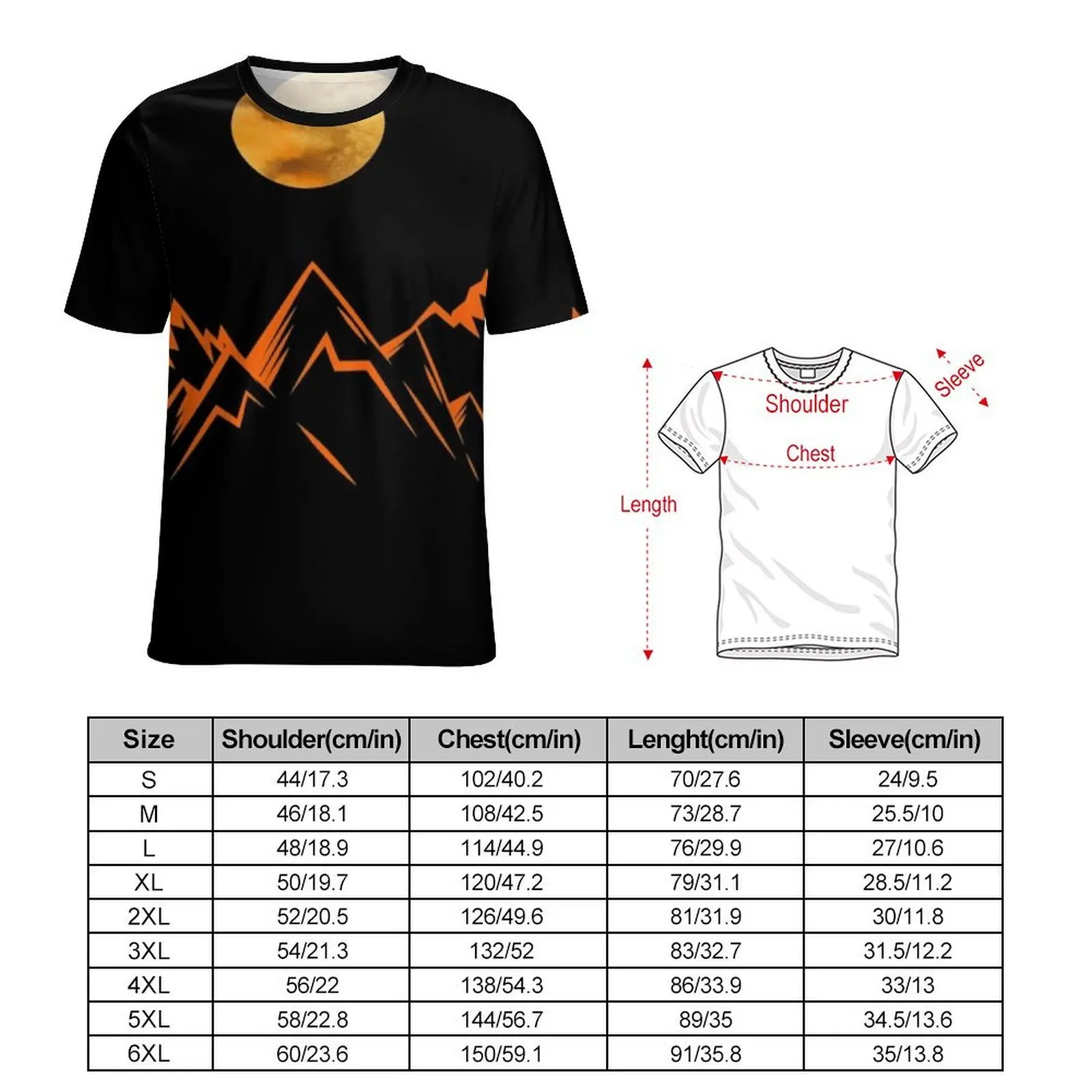 Geometric Mountains Line Art T Shirt Sun Moon Landscape Harajuku T Shirts Man Basic Tshirt Summer Short Sleeve Pattern Tops Plus