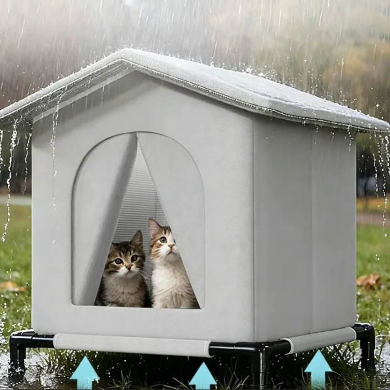 Ganzjährig wasserdichtes Katzenhaus mit Winterwärme & Sommerkühlung, faltbarer Unterschlupf für den Innen- und Außenbereich. – Detail 2