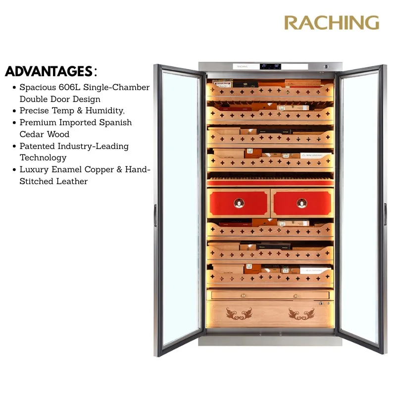 Double Door Stainless Steel Cigar Humidor | Factory Direct, Anti-Fingerprint, Climate-Controlled Cabinet