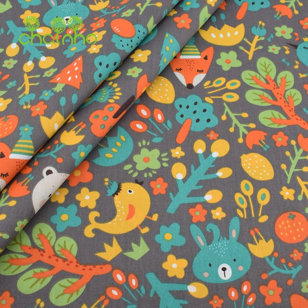 Chainho,Printed Twill Weave Cotton Fabric,DIY Sewing Quilting Material,Patchwork Cloth,Jungle Series,2 Specification,CC297