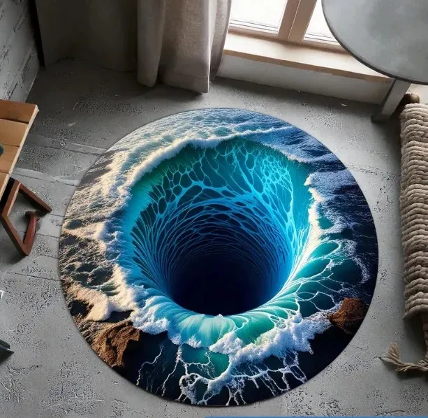 VIKAMA 3D Bigfoot Gorilla Hole Round Rug Camo Forest Optical Illusion Non Slip Gaming Bedroom Floor Decor Mat