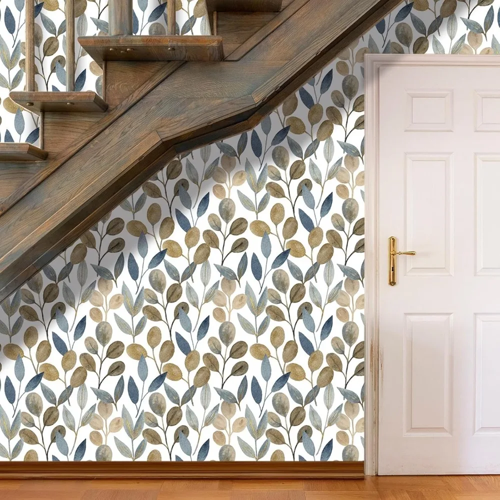 モダンな植物柄金箔ピールアンドスティック壁紙 防水リムーバブルビニールフローラルデザイン 自己粘着壁装材