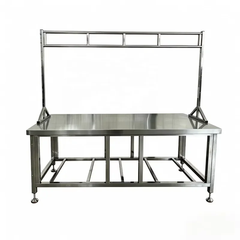 Customizable 200cm Stainless Steel Meat Hanging Butcher Table, Adjustable Height Commercial Kitchen Cutting Workbench