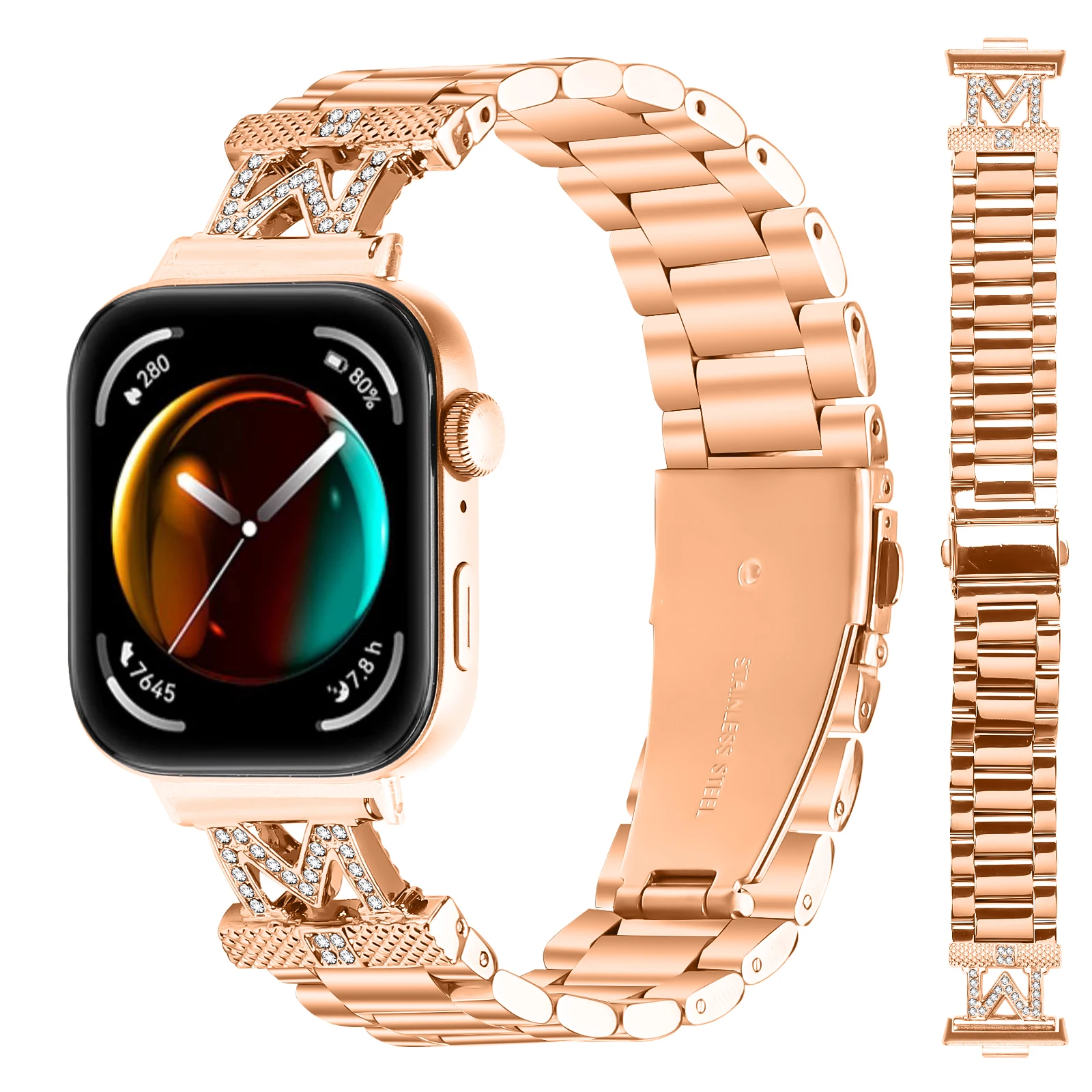 Watchband Compatible with Huawei Watch Fit 3 Diamond Leeter "M" Bracelet for Huawei Fit 3 Stainless Steel Bracelet