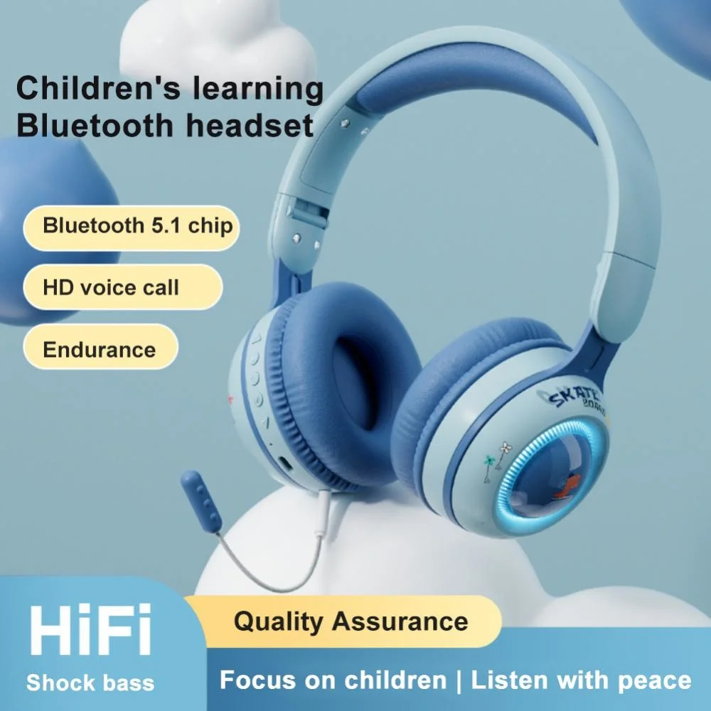 

Wireless Bluetooth Headphone 5.1 Headset RGB Stereo Music Study Headset Colorful Lighting Effect with Mic Children's Earphone