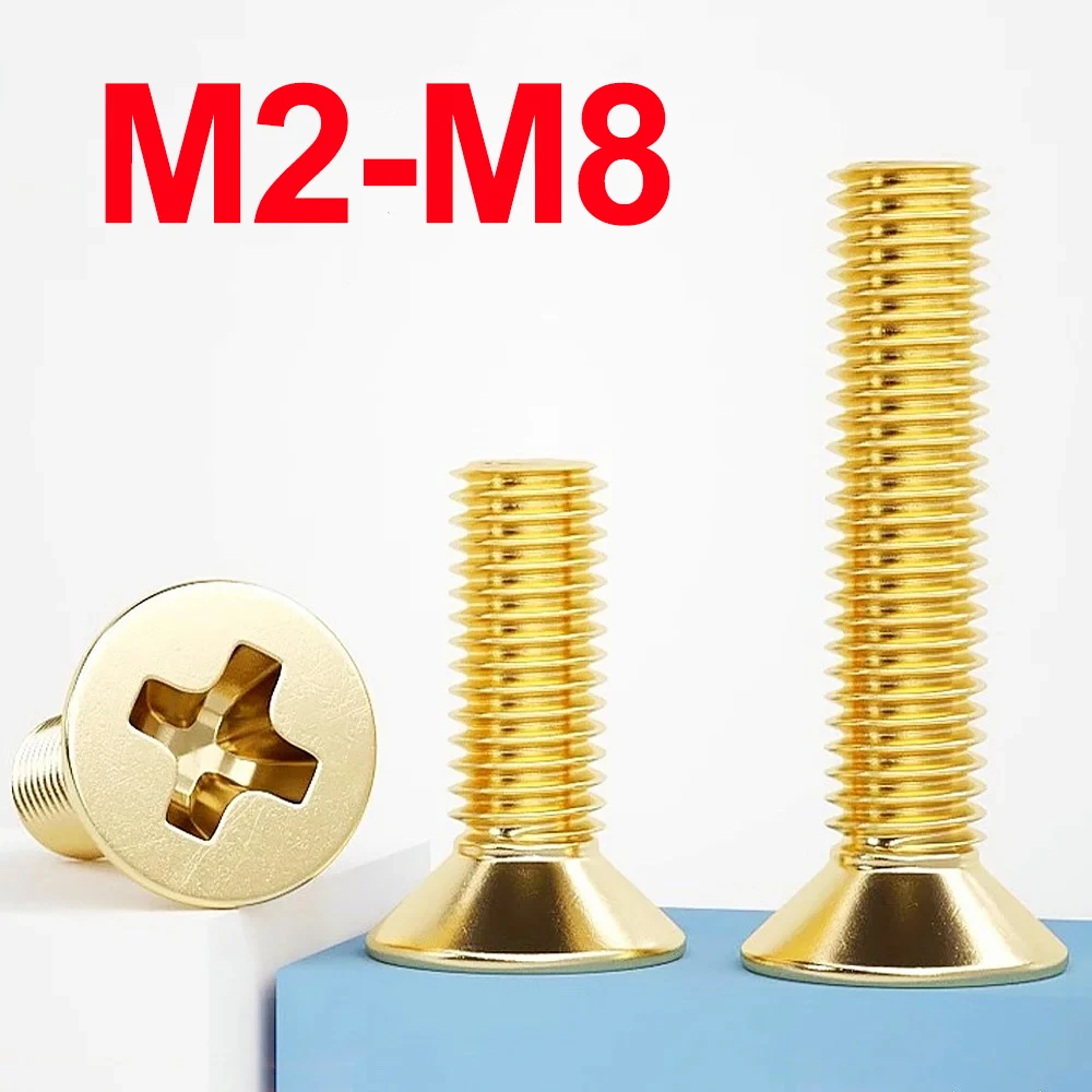 M2 M2.5 M3 M4 M5 M6 M8 Brass Cross Countersunk Metric Threaded Insert Screw Copper Phillips Flat Head Electrical Machine Screws