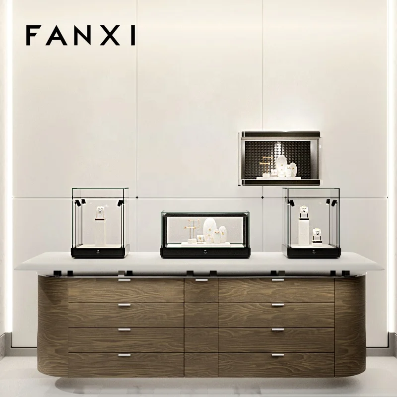custom.FANXI Latest Jewlery Display Customizable Designs Glass Jewlery Mirror Cabinet Jewellery Showcase Display