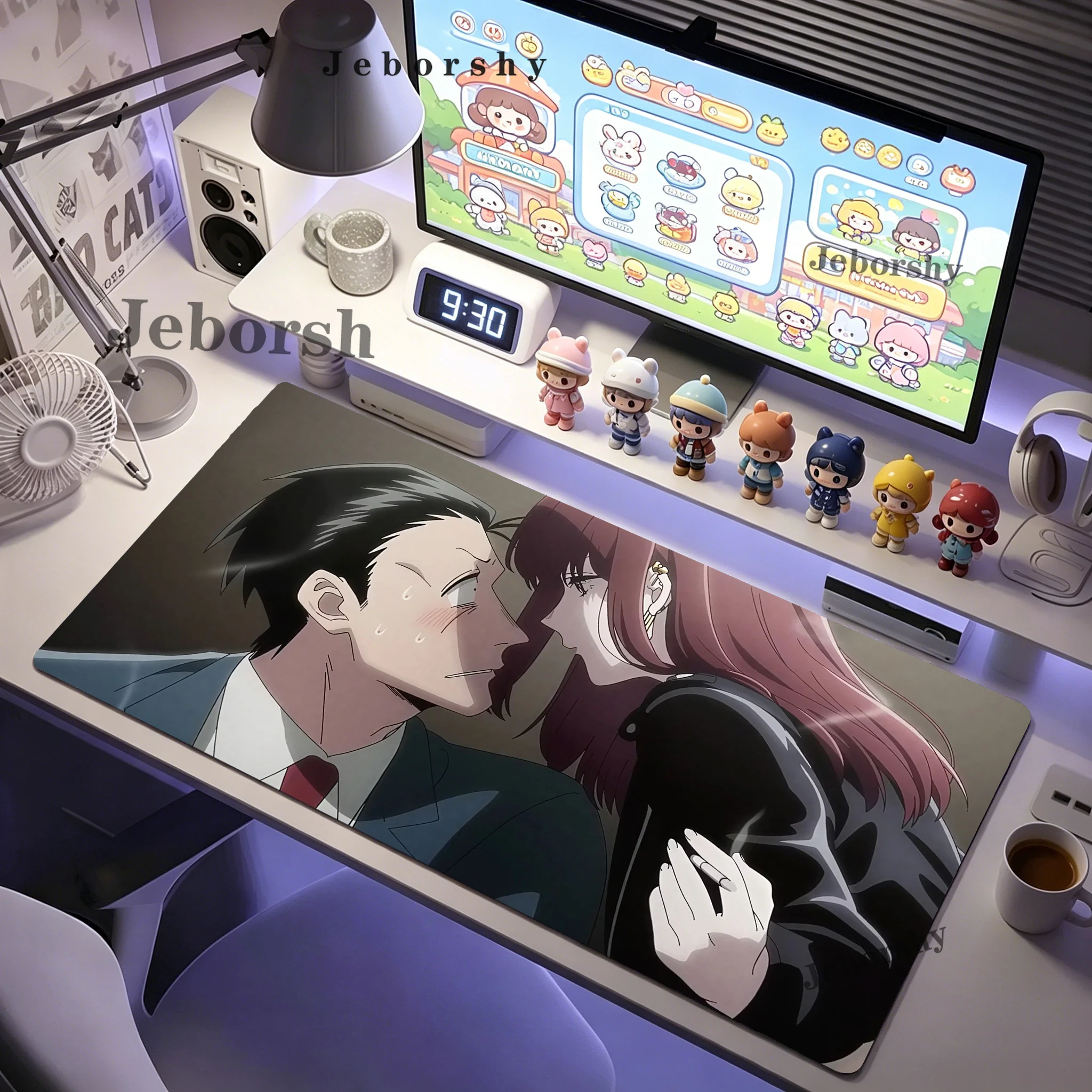 Anime Mouse Pad Gamer XXL Mat Anime Couple Suit Man Long Burgundy Hair Lady Dark Grey Base Desk Pad Office Gaming Home Desk