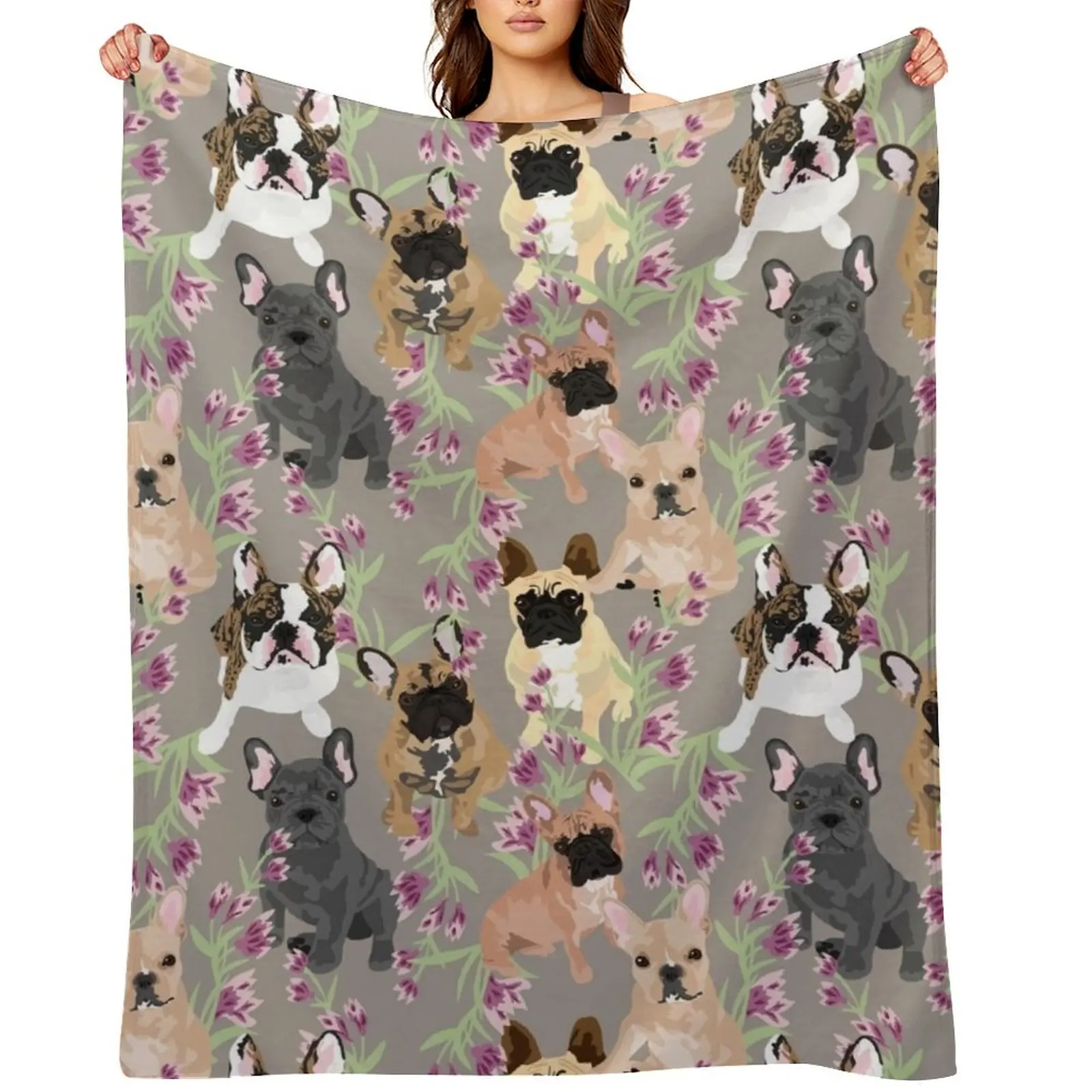 بطانية رمي الزهور من Frenchie، بطانيات زخرفية ثقيلة ذات شعر دافئ