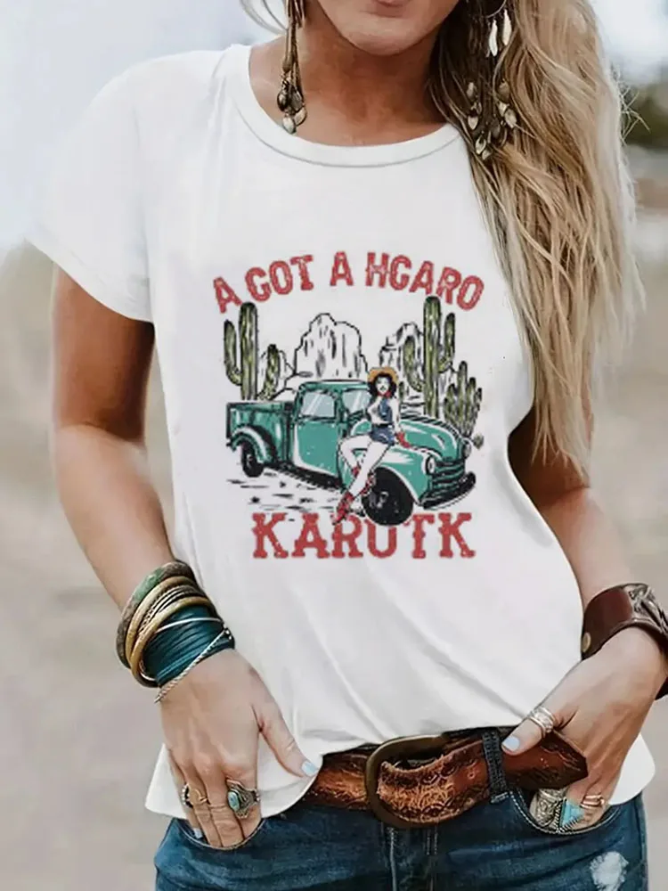 KaruTK Car Painting T-Shirt Women Summer Casual Oversized Vacation Beach T Shirt Cute Aesthetic Holiday Tops